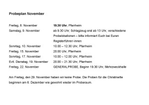 Probeplan Musikverein Odenheim November